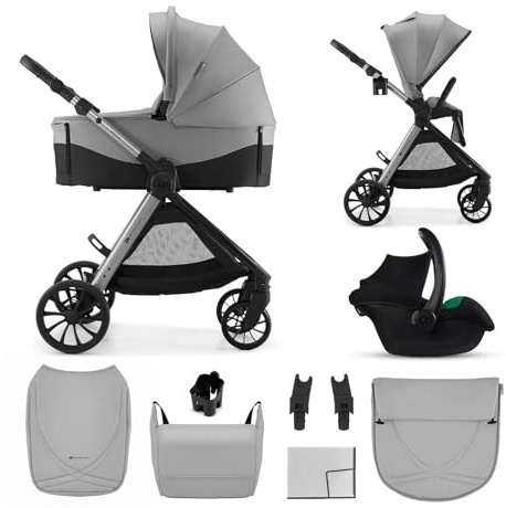 Kinderkraft VESTO 2 Kombikinderwagen 3 in 1, Buggy mit Babywanne und Autositz MINK PRO 2, ab Geburt bis 22 kg, Wendbarer Sportsitz, Travel System, Federung, EVA-Räder, Faltbar, Grau