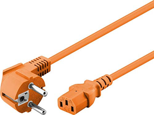 Goobay 95288 Kaltgerätekabel 2m / C13 Kaltgerätebuchse & 90 Grad Schutzkontaktstecker Winkelstecker / Universelles PC Monitor PC Stromkabel C13 Netzkabel / Orange / 2 m