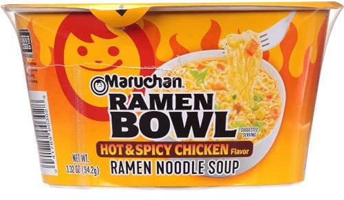 Maruchan Bowl Hot & Spicy Chicken Flavor Ramen Noodles with Vegetables 3.32 OZ (Pack of 12)