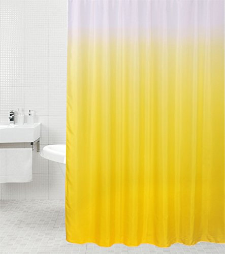 Sanilo Duschvorhang Magic Gelb 180 x 200 cm, hochwertige Qualität, 100% Polyester, wasserdicht, Anti-Schimmel-Effekt, inkl. 12 Duschvorhangringe