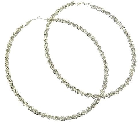 Mytoptrendz® Oversized Large Hoop Earrings Rope Chain Style (Silver tone 100mm)
