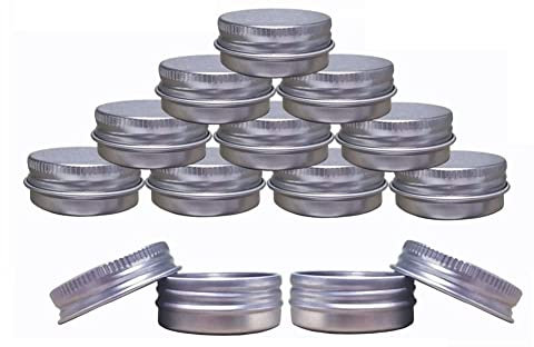 Aluminum Tin Jars, Cosmetic Sample Metal Tins Empty Container Bulk, Round Pot Screw Cap Lid, Small Ounce for Candle, Lip Balm, Salve, Make Up, Eye Shadow, Powder (12 Pack.5Oz/15ml)