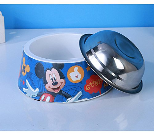 Pet Bowl New Cartoon Mickey Mouse Stainless Steel Dog Bowl Cat Bowl Ceramic Single Bowl with Anti-skid silicone Base