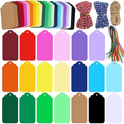 LATERN 200stk Kraftpapier Anhänger Etiketten Geschenkanhänger mit 4 Rollen Schnur für Hochzeit Geschenke zum Basteln als Preis-Etiketten - 20 Farben