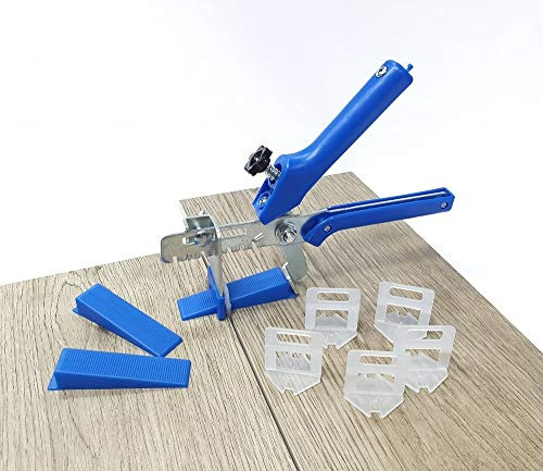 Fliesen Nivelliersystem Blau Fliesenstärke 3-12 mm XXL-Set 1 mm 6000 Laschen 2000 Keile + Zange -Verlegesystem Fliesenverlegung Fliesenverlegehilfe Fliesenverlegesystem Fliesennivelliersystem