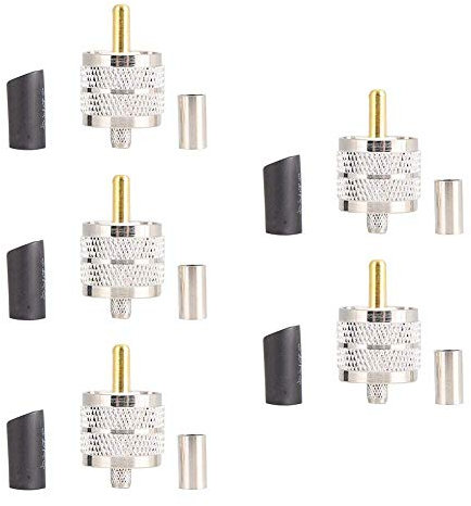 Connettore UHF/PL-25 Maschio a Saldare Con Riduttore Per Antenna Radio Cb Ham, Confezione Da 5, Argento Connettore Presa Spina UHF PL-259 Per Cavo RG58 Twist-on PL 259 UHF M Solder RG 58/U