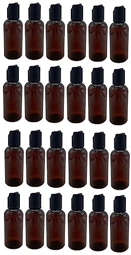 24 Stück – 2 oz – Amber Boston Kunststoffflaschen – schwarzer Klappverschluss – für ätherische Öle, Parfüm, Reinigungsmittel.
