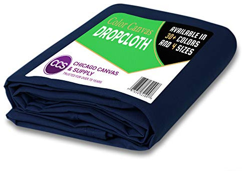 CCS CHICAGO CANVAS & SUPPLY Heavy Purpose Canvas Drop Cloth by Cotton Canvas Tarp for Floor Furniture Protection Washable Reusable Duck Dropcloth Fabric Block Paint Dust Dirt, Navy Blue, 6 by 10 Feet