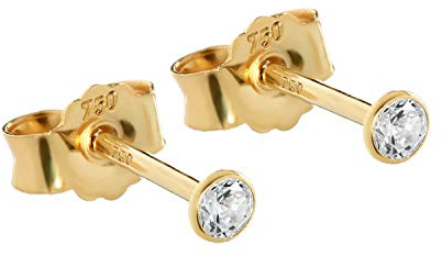 NKlaus Paar Ohrstecker 2,3mm, 750 Gelbgold, 18 Karat, Zirkonia weiß | Die Ohrstecker sind Gold Ohrringe mit Kristall