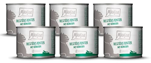 MjAMjAM - Premium Nassfutter für Katzen - deliziöses Rentier mit Hühnchen an leckeren Möhrchen, 6er Pack (6 x 200 g), getreidefrei mit extra viel Fleisch