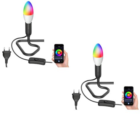 ledscom.de 2 Stück Tischlampe TRIN schwarz mit Stecker und Schalter, inkl. Smart Home RGBW E14 LED Lampe, 4,925W, 572lm