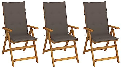 vidaXL Klappstühle, 3er-Set mit Kissen, aus massivem Akazienholz