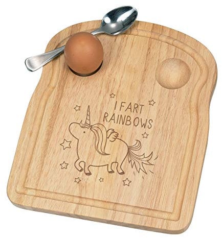 Unicorn I Fart Rainbows Breakfast Dippy Egg Cup Board Wooden Easter