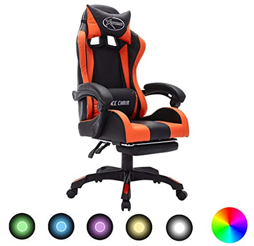 vidaXL Gaming Stuhl mit RGB LED-Leuchten Fußstütze Höhenverstellbar Chefsessel Bürostuhl Drehstuhl Schreibtischstuhl Sportsitz Racing Orange Schwarz Kunstleder