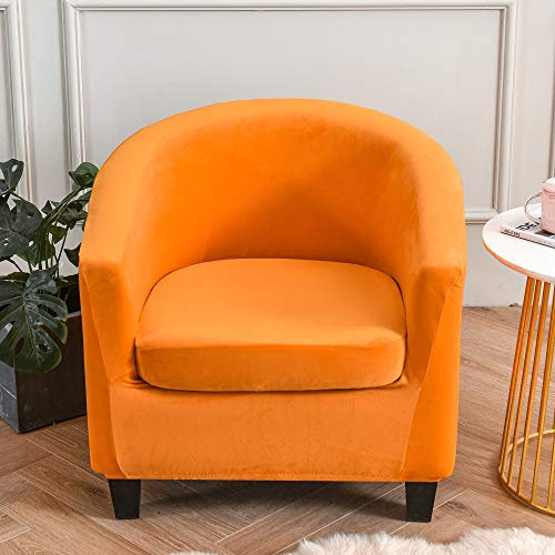 Highdi Sesselschoner 2 Teilige Samt Plüsch Sesselbezug, Stretch Tub Chair Sesselhussen mit Armlehne, Club Sesselüberwurf für Clubsessel Loungesessel Cocktailsessel (Orange)