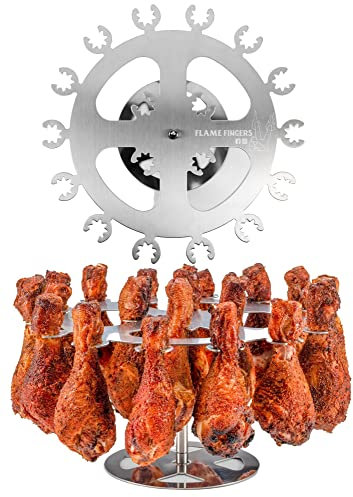 Flame Fingers Hähnchenschenkel-Gestell für Grill, Smoker-Oven-BBQ, XL-Halter für 18 Hähnchenflügel, Oberschenkel, Lutscher-Huhn oder Drumstick – Premium-Qualität Edelstahl Hähnchenflügel-Rack,