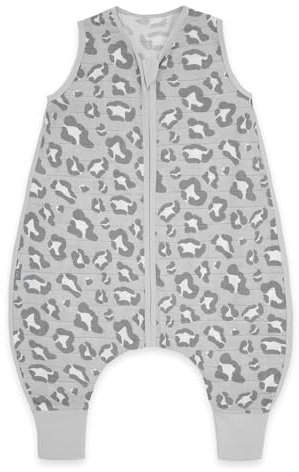 emma & noah Baby Schlafsack mit Füßen 0.5 TOG, Musselin Schlafsack mit Beinen für den Sommer, 100% Bio-Baumwolle, Oeko-TEX Zertifiziert, Stampelsack für Neugeborene (Leo Grau, 90 cm)