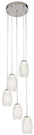 Hängeleuchte Pendelleuchte Wohnzimmerlampe LED Glas klar Stahl chrom 5-Flammig