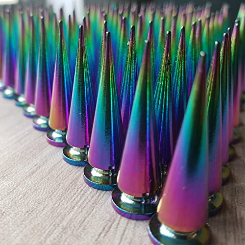 Spikes para ropa 20 juegos de arco iris holográfico cono árbol de metal con rosca para manualidades de cuero DIY remaches frescos punk Crocs