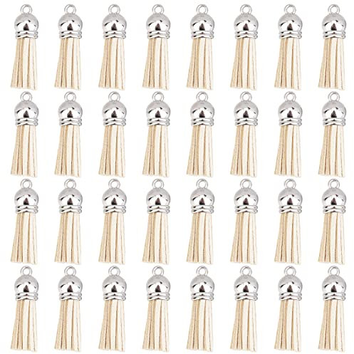 SUNNYCLUE Quaste Aus Kunstleder Wildleder Mit Kordelenden Quasten Leder Charms Große Schlüsselanhänger Anhänger Für Schlüsselringe Dekoration Lesezeichen DIY Halskette Schmuckherstellung Basteln Weiß