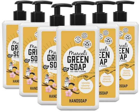 Marcel's Green Soap - Handseife Vanille & Kirschblüte - Flüssigseife Spender - 100% Umweltfreundlich - 100% Vegan - 97% Biologisch abbaubar - 6er-Pack - 250 ml