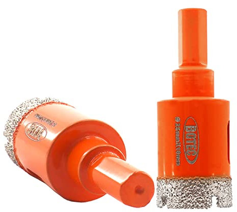 BGTEC Juego Brocas Diamante Seco - 2 piezas 25mm Corona de diamante soldada al vacío con mango triangular de 10mm para cerámica gres porcelánico mármol granito piedra artificial