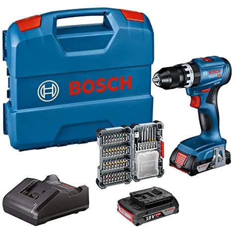Bosch Professional 18V System Cordless Impact Drill Driver GSB 18V-45 (incl. 2X GBA 2.0Ah Batteries, Charger GAL 18V-20, L-BOXX)
