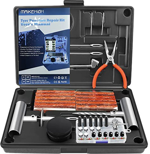 MAIKEHIGH Reifenreparaturset Auto, 88 Stück Reifen Reparaturset Reifen Reparatur Set für Motorrad, LKW, ATV, SUV, Traktor (Schwarz)