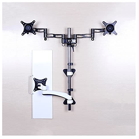 Monitor Arm Stand Heavy Duty 15-27 Display Stand Wall-Mounted Dual Monitor Desk Mount Stand with Tray Height-Adjustable Wall Monitor Mount Arm,Each Arm Holds Up to 17.6 Lbs Monitor Arms Stand