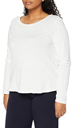 MARC O'POLO Denim Damen Langarmshirt aus Bio-Baumwolle mit U-Boot-Ausschnitt, Weiß (Scandinavian White), XXS