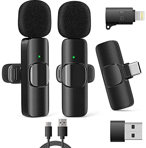 VOVIGGOL Handy Mikrofon für iPhone/iPad/Android/Laptop, Plug-Play Lavalier Mikrofon Wireless Microphone Ansteckmikrofon Kabellos für Videoaufnahmen, Vlog, TikTok, YouTube, Live Streaming(2 STK.)