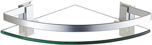 AKAZI Wandmontiertes Aluminiumrahmen-Eckregal aus Glas, Badezimmerregale geeignet für Badezimmer und Küchenbalkon, hängender Organizer 1 Ebene (Color : Black) (Silber)