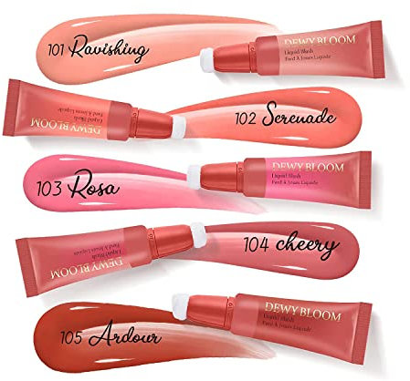 5 Farben Liquid Blusher Beauty Wand,Matte Face Blush Contour Wand mit Cushion Applikator,Smooth Creamy Dewy Liquid Blush Natural Shimmer Finish Moisturizing Soft Cheeks Cosmetic