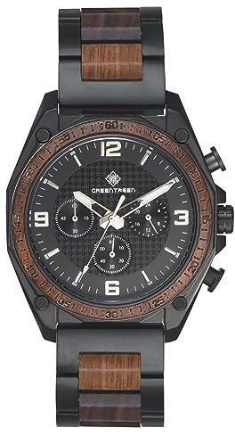GREENTREEN Herren-Holzuhr Chronograph mit Japanischem Quarzwerk: Wasserdicht bis 5 ATM - Perfekt für Alltag & Sport - Ideale Weihnachts und Geburtstagsgeschenk für Männer Ehemann Vater Sohn