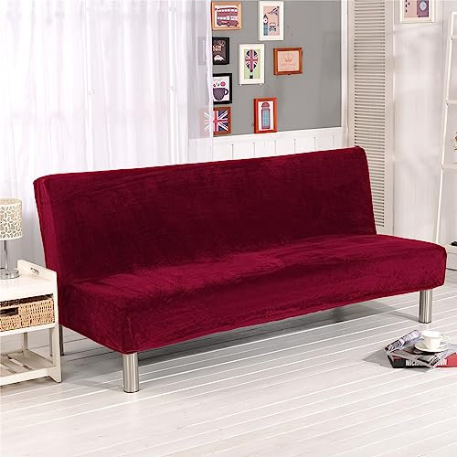 Surwin Sofabezug ohne Armlehnen 2/3 Sitzer, Samt Einfarbig Stretch Armlose Clic Clac Sofabettüberzug Bunt Sofahusse Schonbezug Protector für Klappcouch Schlafsofa (L:190-210cm,Rotwein)