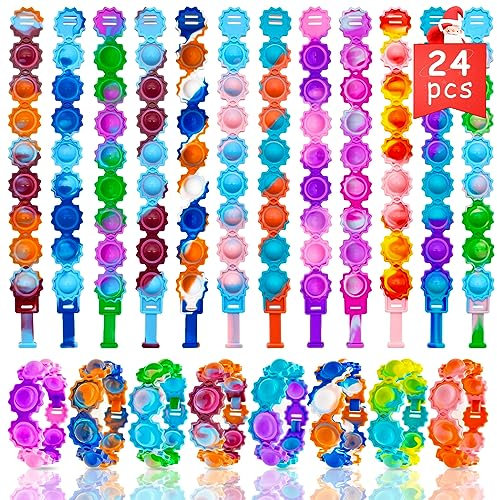 Ainiv Pop Armband, 24 Stück Pop Push It, Pop Bubble Fidget Armband Spielzeug, Armband Kinder Set, Fidget Toys Set, Simple Fidget Toy Armband, Baby Sensory Toy für Kinder/Erwachsene