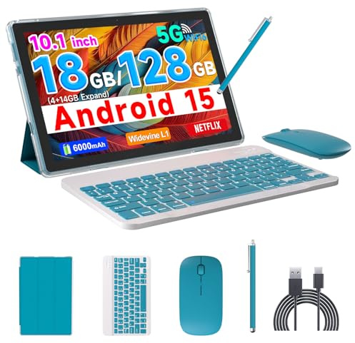 Android Tablet 10 Zoll 2 in 1 12GB RAM 128GB ROM Erweiterbar auf 1TB mit Hülle Tastatur Stylus Pen Dual Kamera WiFi Bluetooth 6.000mAh Akku Google Zertifiziert