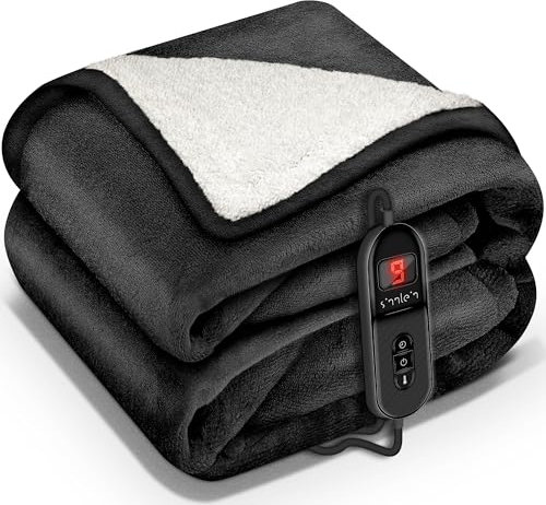 sinnlein® Heizdecke mit Abschaltautomatik 160 x 120 cm | Elektrische Wärmedecke mit 9 Temperaturstufen | Kuscheldecke Bett, Sofa | Decke elektrisch mit Timer Digitalanzeige