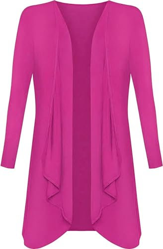 Brezza Long Cardigans for Women UK Plus Size Ladies Waterfall Open Front Top Fuchsia Size 24-26