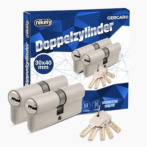 GERCAR Pro Profilzylinder 30/40 Massiver Schließzylinder gleichschließend 2er Set Doppelzylinder Zylinderschloss - Messing matt - inkl. 10 Schlüssel - Wendeschlüssel - Länge: 70 mm, A:30 B:40-2x
