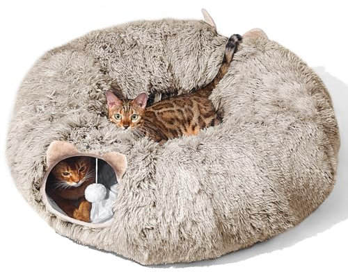 Katzentunnel mit Katzenbett für Indoor-Katzen, weicher Plüsch Peekaboo Katzenhöhle Donut-Tunnel, multifunktionaler Katzenspielplatz Spielzeug Versteck für kleine mittelgroße große Katzen, Kätzchen,