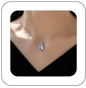 Dervivea Vintage Mondstein Anhänger Halskette Oval Mondstein Halskette Choker Silber Edelstein Halskette Choker Oval Stein Kette Halskette Schmuck Für Frauen Und Mädchen