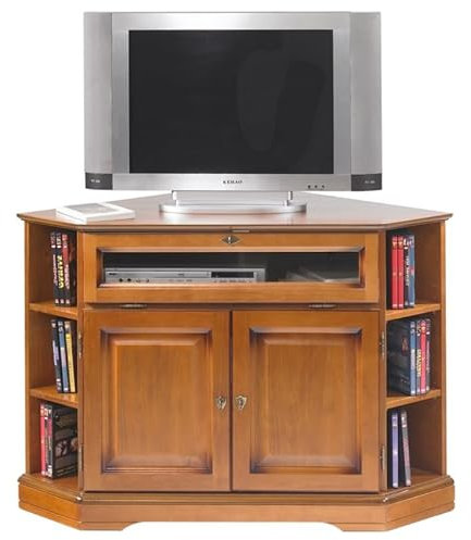 Meuble TV d'angle 42 Pouces Merisier 9 Niches 2 Portes L 114 H 77 P 77 cm