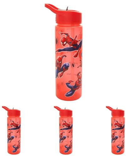 Marvel Spider-man Water Tracker Bottle Flip Up Straw 600ml – Official Merchandise by Polar Gear – Reusable Non Spill - BPA Free - Recyclable Plastic - Ideal For School Nursery Sports Picnic,Red/Blue