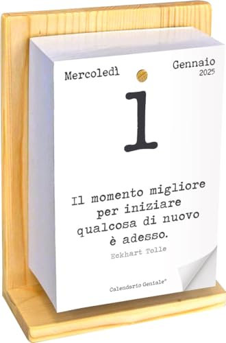 Calendario Geniale 2025. L'Originale. Il Primo con Bonus digitali. Supporto Legno di Abete Naturale Biologico. Idea Regalo. Leggi ogni giorno una frase e il pensiero Filosofico. Calendario con scatola