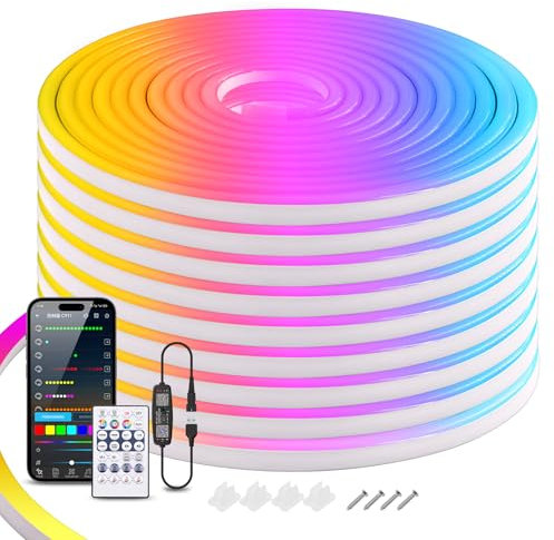 5V WS2812B LED Strip, RGB 33 LEDs/m LED Neon Strip Light IP67 Waterproof 7X13MM Full Colour Neon Light With USB voice control Bluetooth color controller for Bedroom, TV, Home Decoration.