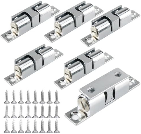 Yqhugbc 6 pezzi Chiusura a Sfera a Doppio Rullo, Chiusura a Doppia Sfera Serratura Chiavistelli, Fermo a Doppio Rullo, con Viti, per Armadi, Bagno, Cassetti, Mobilia