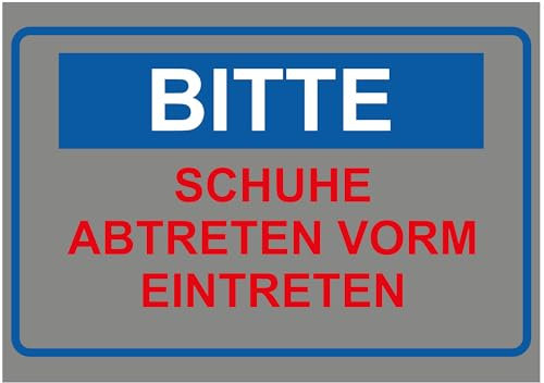 Indigos UG Aufkleber Bitte Schuhe abtreten vorm Eintreten - 210x148 - Hotel, Firma, Schutz, KITA, Arzt, Praxis, Wohnung - Sicherheit - Warnung