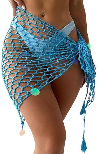 HKYFNNBW Damen-Strandtuch, gehäkelt, Strandtuch, Fischnetz-Rock, Bademode, Badeanzug, Rock, grün, Einheitsgröße