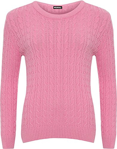 WearAll Women's Cable Knit Long Sleeve Top Ladies Jumper Sweater 16-22